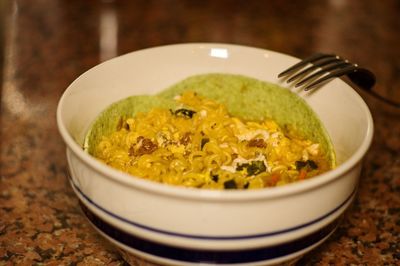 Close-up of rice in bowl on table