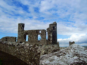 Low angle view of old ruins against clear sky