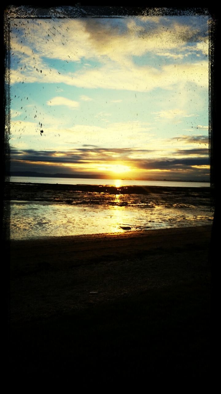 sea, transfer print, horizon over water, water, beach, sky, sunset, scenics, tranquil scene, auto post production filter, beauty in nature, tranquility, shore, cloud - sky, nature, sun, idyllic, sand, cloud, bird