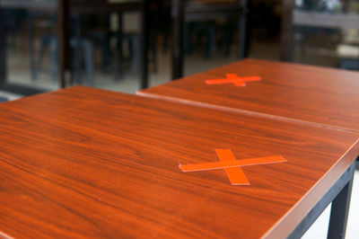 High angle view of text on table