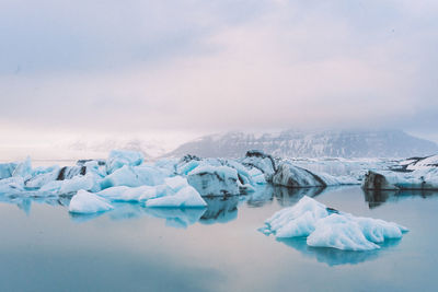 Scenic view of snow covered landscape against sky