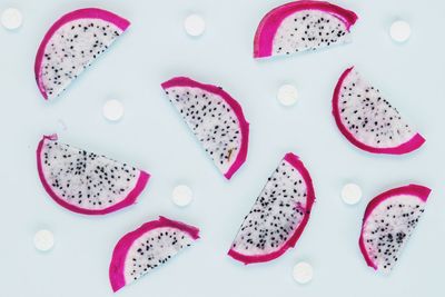 High angle view of candies on table