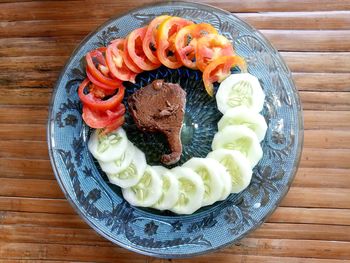 High angle view of ice cream in plate on table