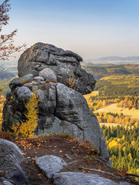 Unique rock shape called ape within the table mountain national park, poland