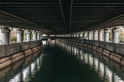 Reflection of bridge in river