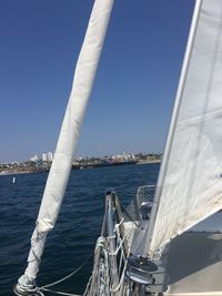 Panoramic view of sea against clear blue sky