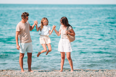 Full length of women standing on beach