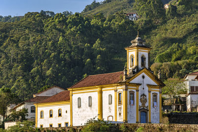 Facade of a historic baroque-style church in the city of ouro preto in minas gerais