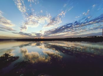 Scenic view of lake against sky during sunset