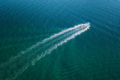 High angle view of ship in sea