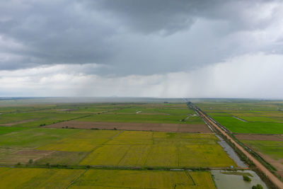 Scenic view of agricultural field against sky