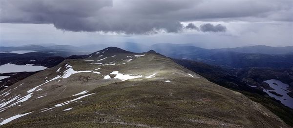 Scenic view of mountains against sky during winter