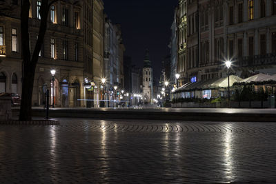 Illuminated buildings at night