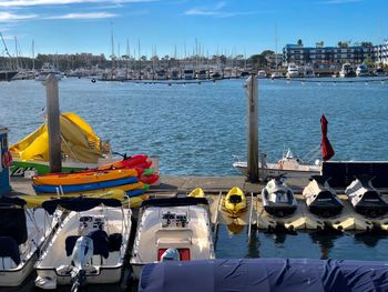 Boats moored in harbor