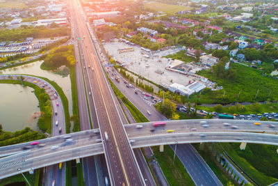 High angle view of elevated road in city