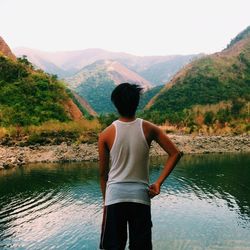 Scenic view of river and mountains