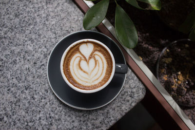 High angle view of coffee on table