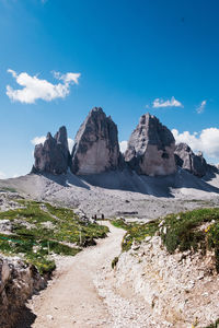 Scenic view of mountains against blue sky