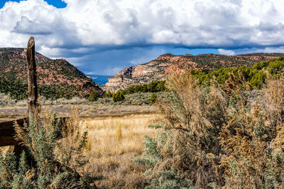 Panoramic view of landscape and mountains against sky