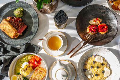 High angle view of food on table