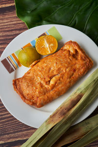 High angle view of breakfast served on table