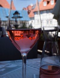 Close-up of beer in glass on table at restaurant