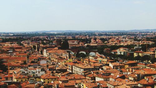High angle view of townscape against clear sky