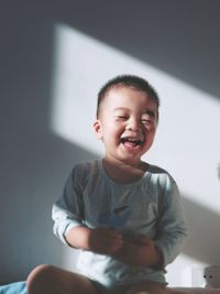 Boy smiling at home