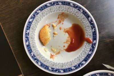 High angle view of breakfast served on table