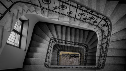 High angle view of spiral staircase in building