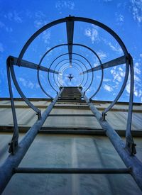 Low angle view of ladder against blue sky