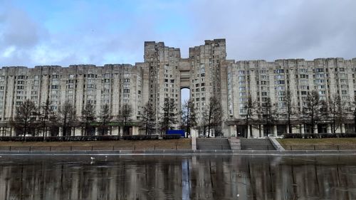 Reflection of building in water