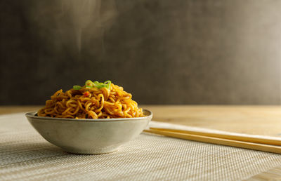 Close-up of pasta in bowl on table