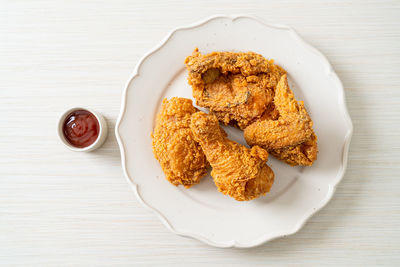 High angle view of food in plate on table