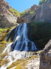 Low angle view of waterfall