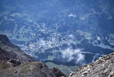 High angle view of water flowing through rocks