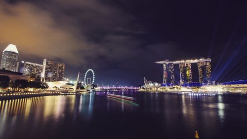 Scenic view of singapore illuminated at night