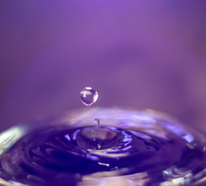 Close-up of drop falling on water
