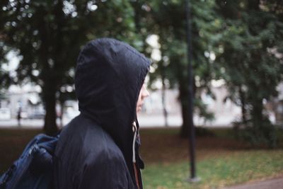 Rear view of man in park