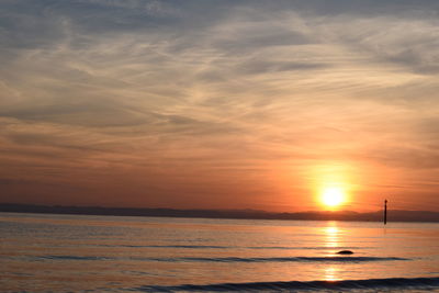 Scenic view of sea against orange sky