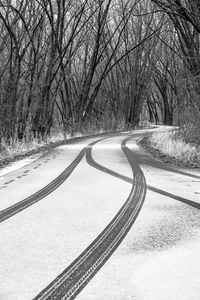 Road amidst bare trees during winter