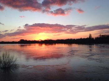 Scenic view of lake at sunset