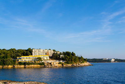 Scenic view of sea and buildings against sky