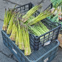 High angle view of vegetables for sale at market stall