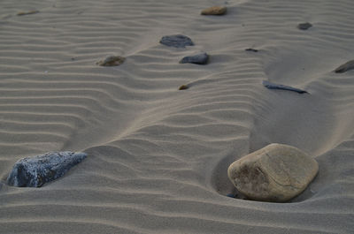 High angle view of wet sand at beach