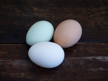 High angle view of eggs on table