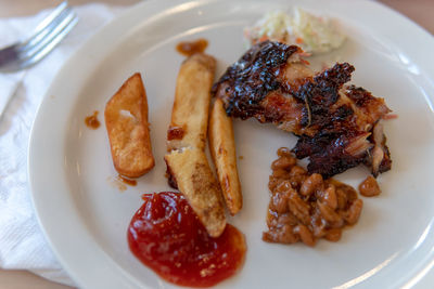 High angle view of breakfast served in plate