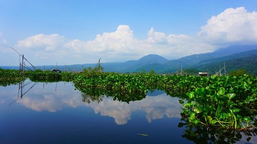 Scenic view of lake against sky