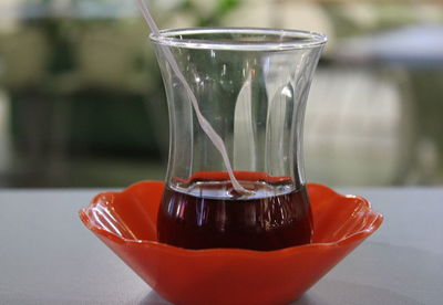 Close-up of drink in glass on table