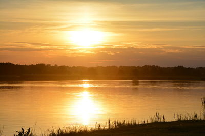 Scenic view of lake against sky during sunset